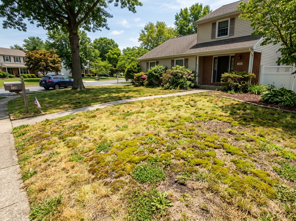 Yellow patchy lawn before